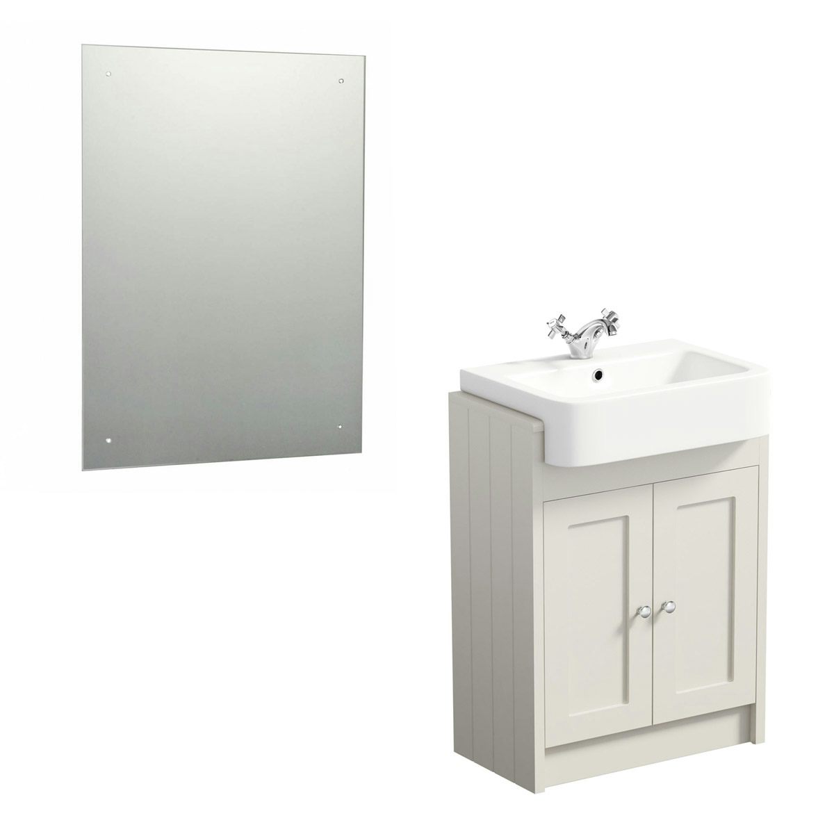 The Bath Co Dulwich stone ivory floorstanding vanity unit with semi recessed basin 600mm 